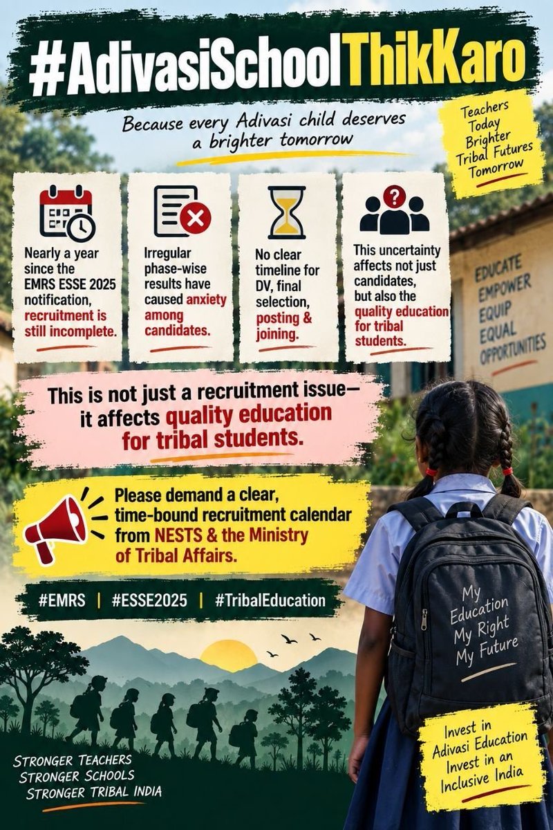 MonikaKhat55b9's tweet photo. Declare EMRS Tier 2 results regularly with full scorecards.
@TribalAffairsIn
@NESTSHQ
@cbseindia29
@EduMinOfIndia
@JoshiPralhad
@jualoram @PMOIndia
#EMRSResultDeclare #DeclareEMRSResult #EMRSTier2Result #EMRSResult2026 #ReleaseOurMarks https://t.co/1j7Fi18cA2
