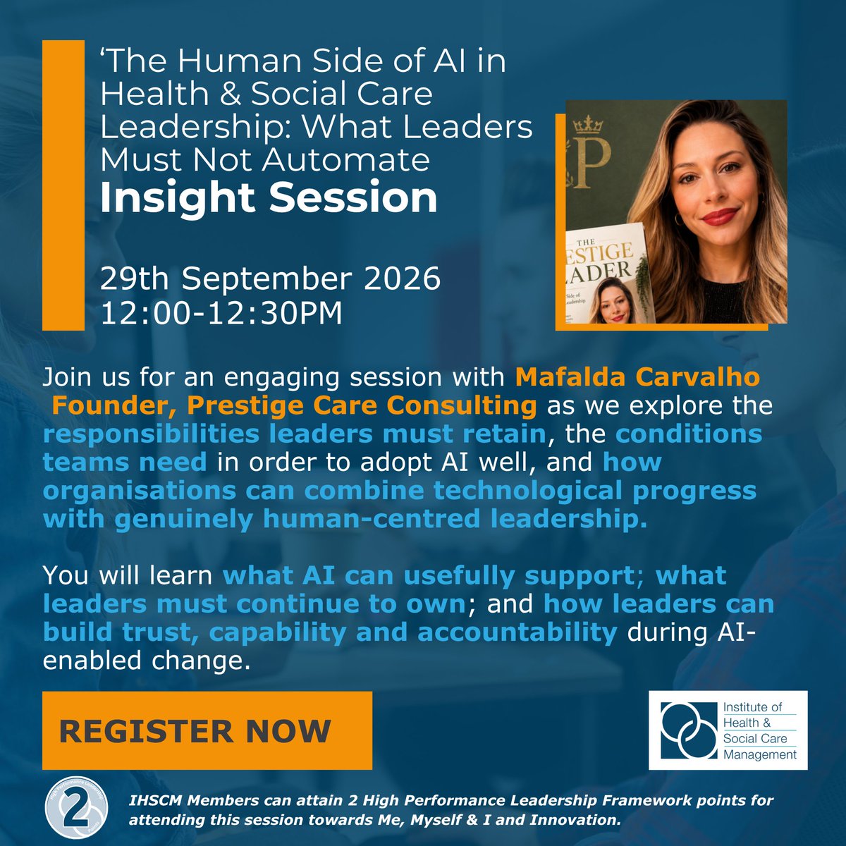 IHM_tweets's tweet photo. Join us on 29th Sept at 12pm for a practical session exploring 'The Human Side of AI' in #healthandsocialcare  #Leadership: What Leaders Must Not Automate 💪

Register: https://t.co/zw3S8Eu1bN 👈

#IHSCM @NottsCareAssoc @GSTTnhs @RBandH @MWLNHS @Leic_hospital @NHS_Education https://t.co/5LkFSAuyI9