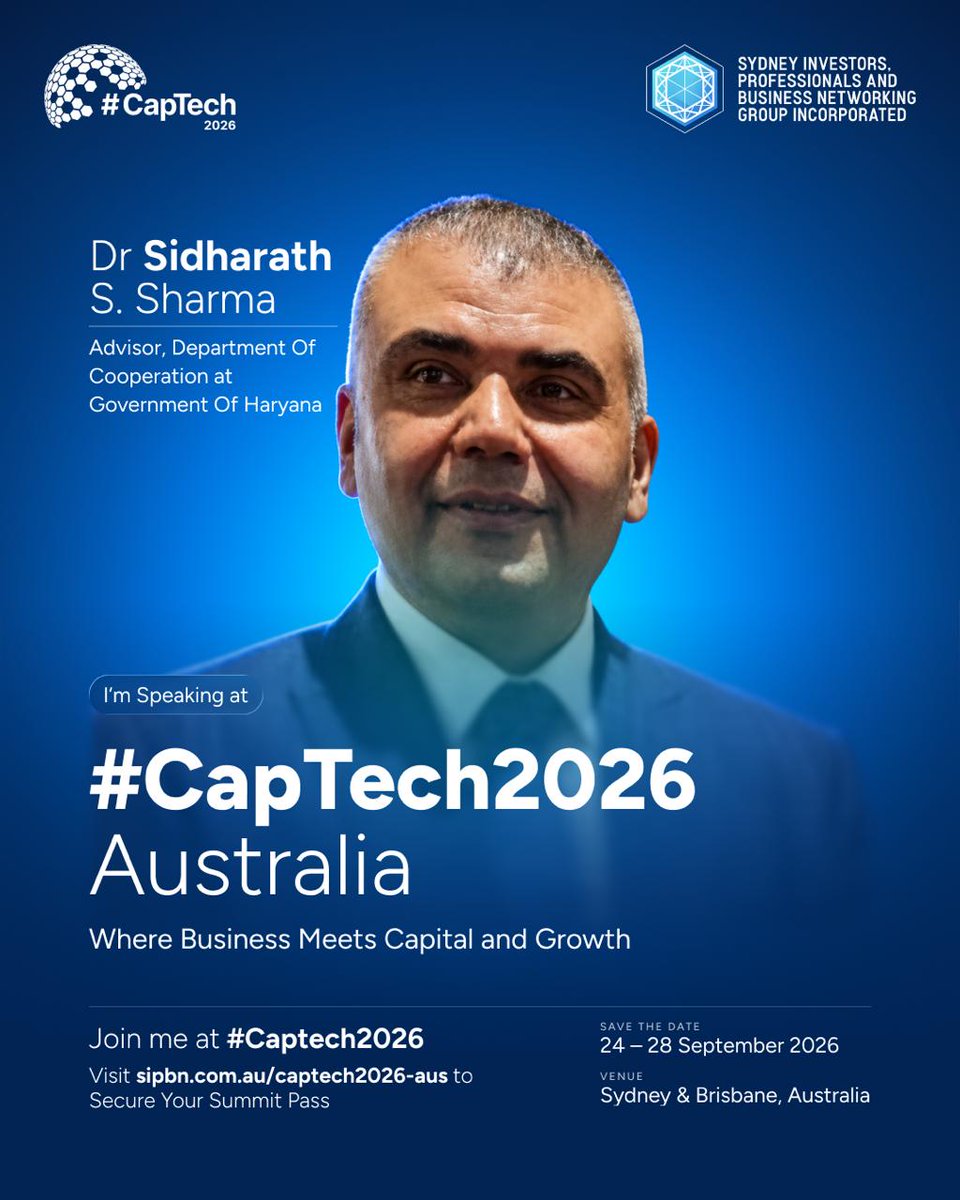 OfficialBGIF's tweet photo. A new opportunity to connect Bharat with the world. 🇮🇳🇦🇺

Dr. Sidharath S. Sharma, Organisation Secretary, BGIF, will be representing BGIF as a speaker at #CapTech2026 in Sydney and Brisbane this September.

As Bharat’s businesses and capabilities find new opportunities across global markets, conversations like these help create the connections that can turn into meaningful partnerships.

Looking forward to taking  #BuildersOfBharat to Australia.

#CapTech2026 #BGIF #BuildersOfBharat #BharatGoesGlobal #IndiaAustralia