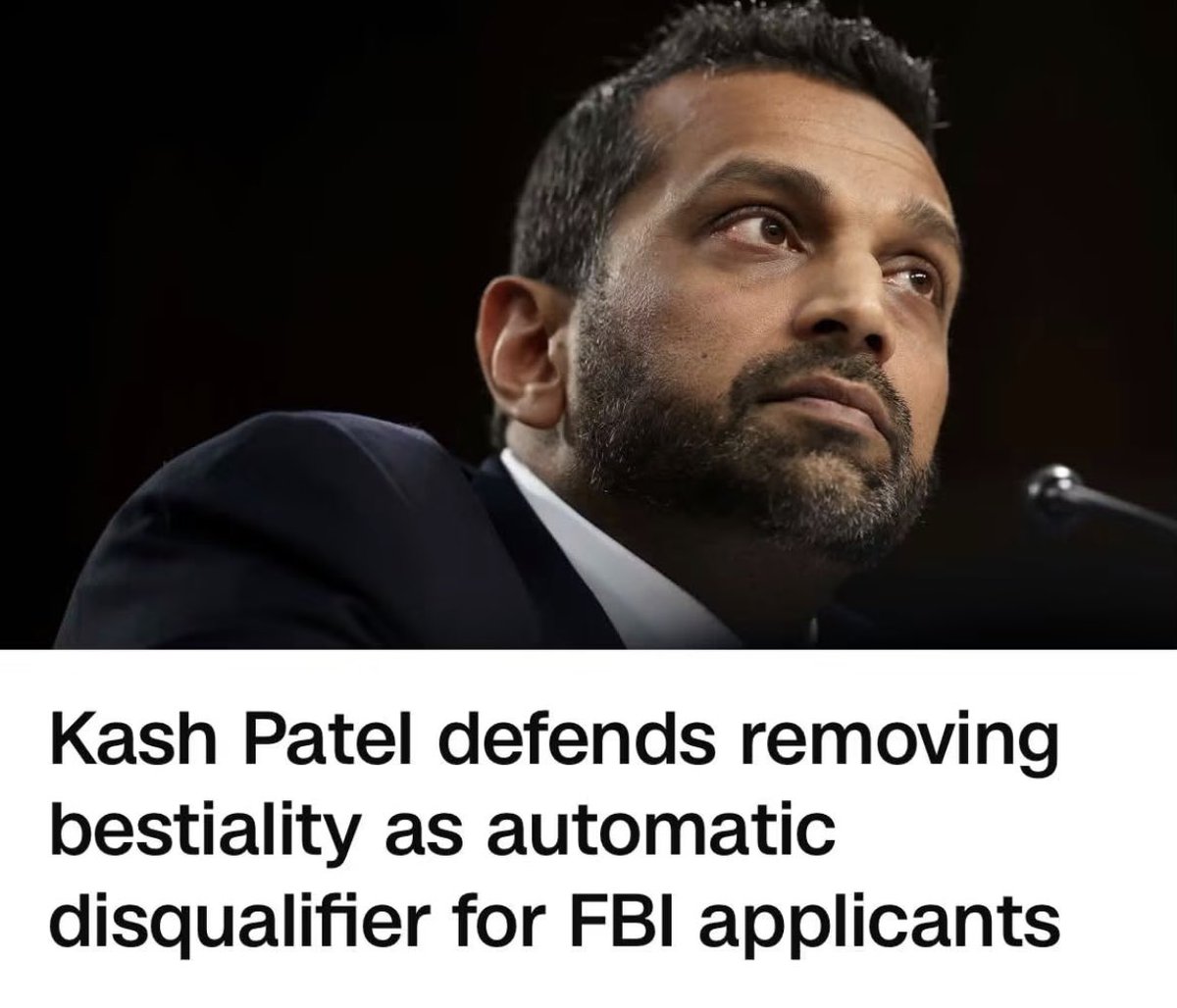 AnnieForTruth's tweet photo. Does anyone else get the impression Kash Patel has f^cked a few goats in his life?!! https://t.co/wf9KkCMxRc