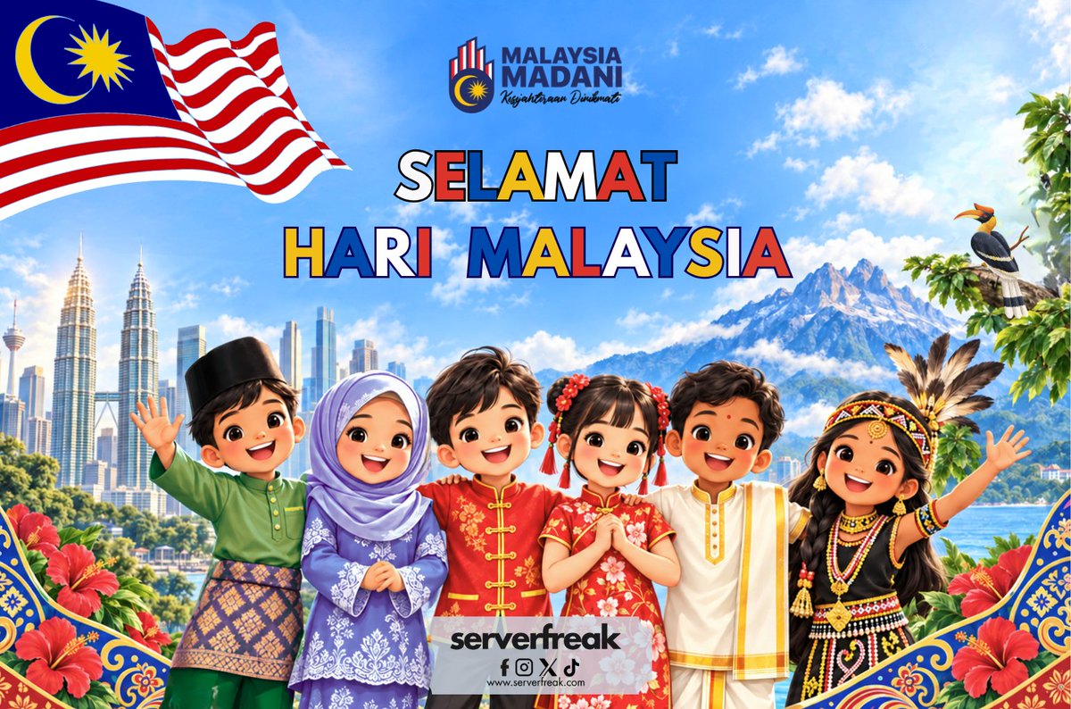 ServerFreak's tweet photo. Selamat Hari Malaysia 2026! Meraikan semangat “Malaysia MADANI: Kesejahteraan Dinikmati” 
Let's celebrate the unity, diversity and shared aspirations that make Malaysia truly special. Together, we are building a stronger and brighter future for our nation. Salam Hari Malaysia! https://t.co/AR7dOkeTrF