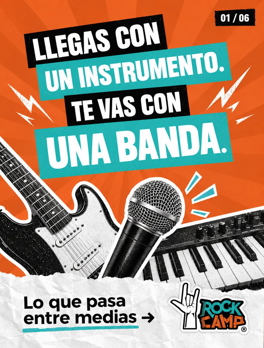 RockCampES's tweet photo. Llegas con un instrumento. Te vas con una banda. 🎸
Y entre medias pasa todo esto  ⬇️ https://t.co/XkMBnNuPcG