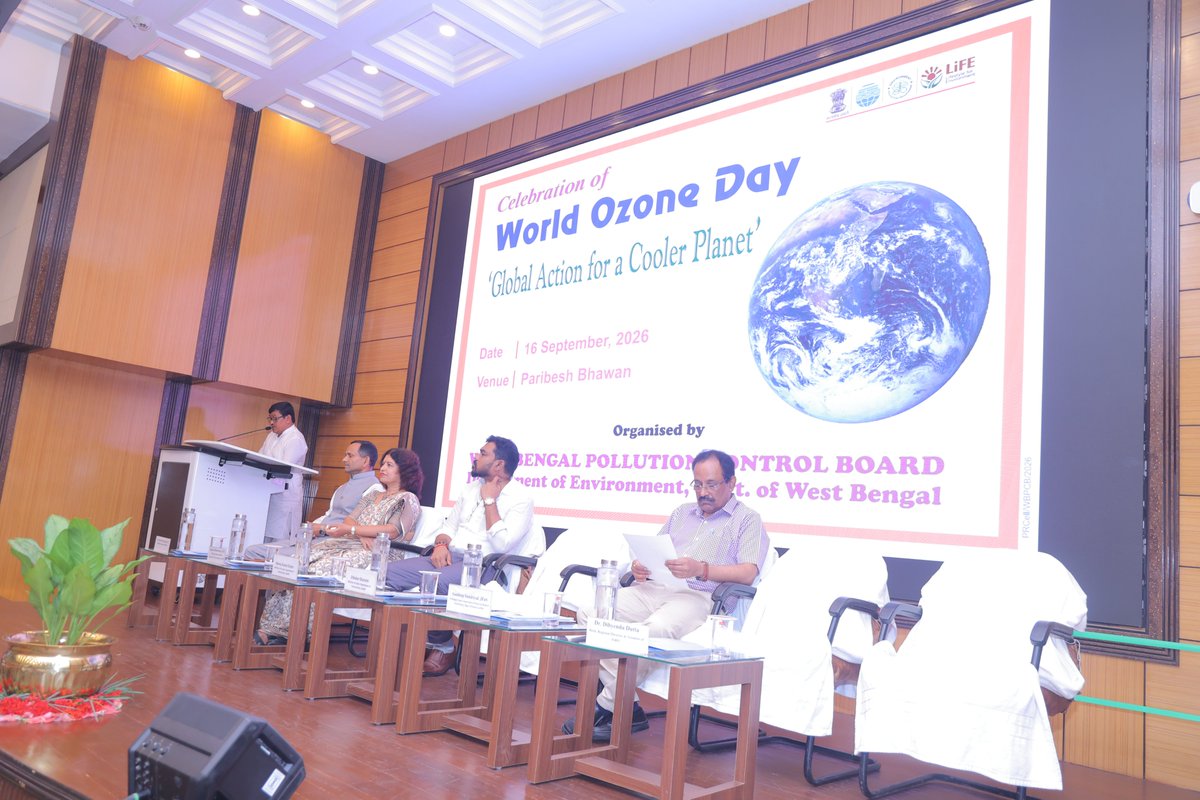 WBPCB's tweet photo. On the occasion of World Ozone Day, the West Bengal Pollution Control Board, Department of Environment, Govt. of West Bengal, organised a programme on the theme ‘Global Action for a Cooler Planet’ on 16 September 2026 at the auditorium of Paribesh Bhawan, Bidhannagar. (1/3) https://t.co/ZLN7ELKDg0