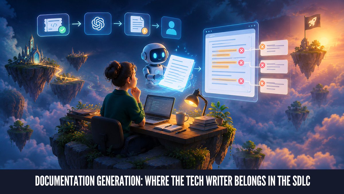 ClickHelpNews's tweet photo. Documentation generation with AI takes under a minute. Reads perfectly. Also wrong — because the ticket it drew from was outdated before the writer even opened it.
Where should tech writers sit in the SDLC? 🧵👇
Read → https://t.co/EFrvIxlJHr
#TechnicalWriting #AIWriting #SDLC https://t.co/WPiXMu5lEL