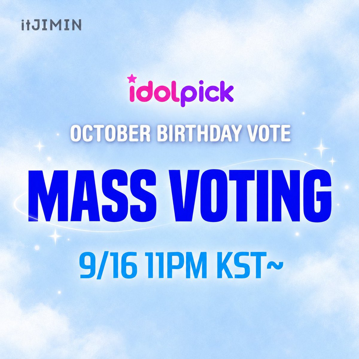 PARKJIMINJAPAN's tweet photo. 💗idolpick 🎂一斉投票💗
　【10月誕生日投票】
🔗https://t.co/oqH0bbaXV2

／
📢本日9/16終了🔥一斉投票
　　⏰23:00〜23:59🔚
＼

✅一斉投票まで投票権の収集にできるだけ集中してください🔥

🏆 最終1位リワード
ソウル明洞屋外電光掲示板広告7日

#JIMIN #지민 #ジミン https://t.co/Ilh0p4IcSB