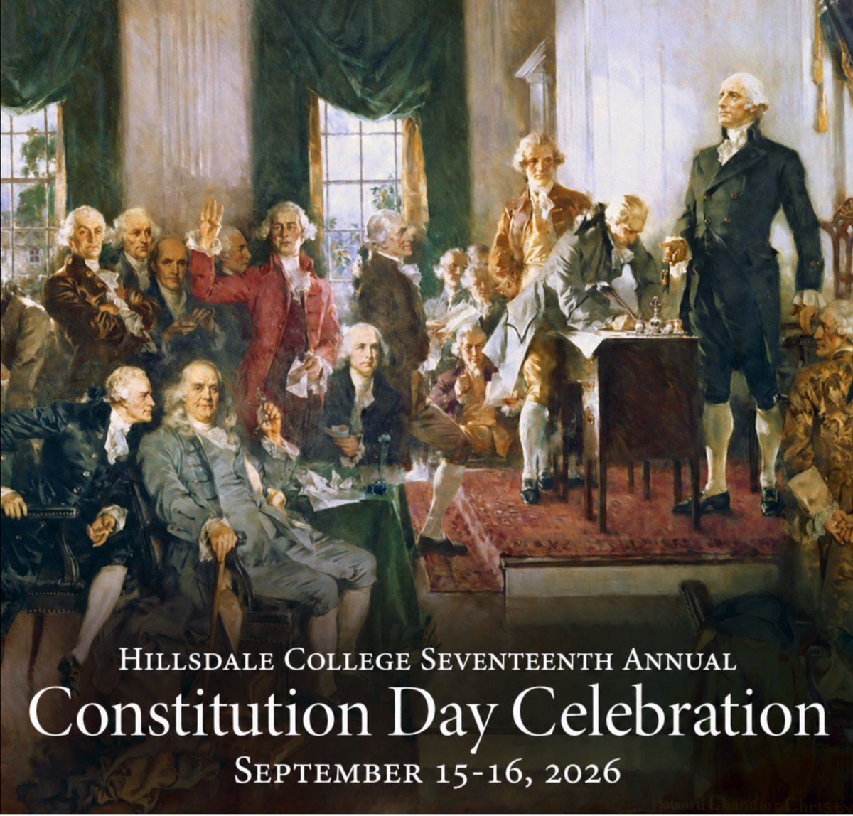 Hillsdale's tweet photo. LIVESTREAM | TODAY, 9:00 a.m. - 1:30 p.m. ET 
Hillsdale's Sixteenth Annual Constitution Day Celebration at https://t.co/fSr3I5ddpC.

Scheduled today:
Bradley C.S. Watson, Hillsdale College
@RandyEBarnett, @GeorgetownLaw 
Ronald J. Pestritto, Hillsdale College
R.R. Reno, @firstthingsmag 
David Azerrad, Hillsdale College
Christopher Caldwell, @ClaremontInst  
Mark Hemingway (@Heminator), @RCInvestigates 
Batya Ungar-Sargon (@bungarsargon), @NewsNation  
@MZHemingway, @FEDRLST