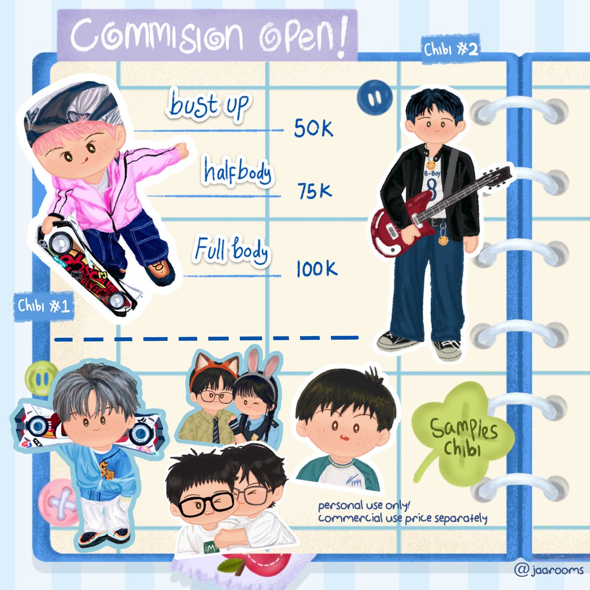 jaarooms's tweet photo. update! price commission ku sudah berubah ya guys💙

jaa open commission chibi dan ilustrasi, dengan style yang ada di bawah ini!📍 https://t.co/fagk2hLmhi