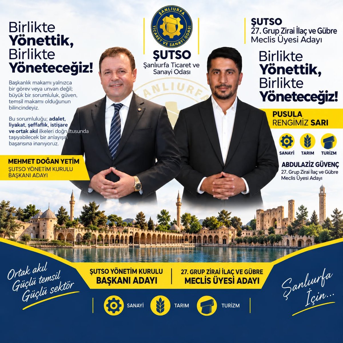 MemetSanel's tweet photo. ABDULAZİZ GÜVENÇ’TEN ŞUTSO 27. GRUP’TA BİRLİK VE ORTAK AKIL VURGUSU

Şanlıurfa Ticaret ve Sanayi Odası (ŞUTSO) 27. Grup Zirai İlaç ve Gübre Meclis Üyesi Adayı Abdülaziz Güvenç, seçim çalışmaları kapsamında birlik, beraberlik ve ortak akıl mesajı verdi.

Güvenç, “Birlikte Yönettik, Birlikte Yöneteceğiz!” anlayışıyla Şanlıurfa’nın ekonomik ve ticari gelişimine katkı sunmayı hedeflediklerini belirterek, sanayi, tarım ve turizm alanlarında ortak akılla hareket etmenin önemine dikkat çekti.

“Daha güçlü bir Şanlıurfa, daha üretken bir gelecek için; sanayi, tarım ve turizmde ortak akılla, birlikte çalışmaya devam edeceğiz.” ifadelerini kullanan Güvenç, 27. Grup Zirai İlaç ve Gübre sektörünün sorunlarının çözümü ve beklentilerinin daha güçlü şekilde temsil edilmesi için çalışmalarını sürdüreceğini ifade etti.

Abdülaziz Güvenç
ŞUTSO 27. Grup Zirai İlaç ve Gübre Meclis Üyesi Adayı
Pusula Rengimiz: Sarı
SANAYİ • TARIM • TURİZM

@abdulazzguvenc @mdoganyetim 
@TayyarYetim @sanliurfatso @komiteleri @emin_yetim @ayetim03 
#çarşamba #SONDAKİKA #Urfa