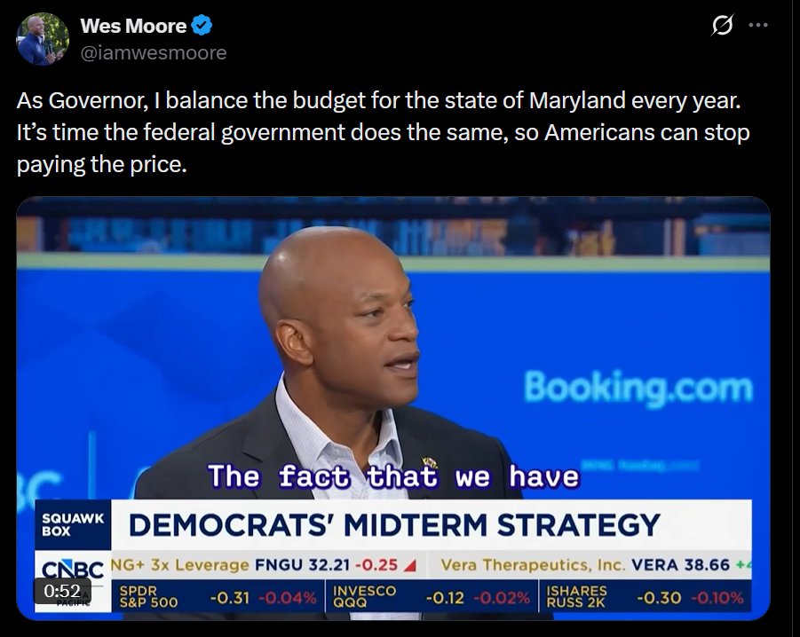 MattMorgan29A's tweet photo. Wes Moore has balanced nothing. He inherited a multi-billion-dollar surplus, raised $2 billion in taxes and fees, and still managed to drive Maryland into another multi-billion-dollar deficit. The result? The first state credit downgrade in a generation, and next legislative session Maryland is staring down the barrel of implementing the SECOND record-setting tax increase in two years.  That FACT is real.
And now he wants to lecture us on fiscal responsibility? That takes nerve and a desperate hope that voters are clueless.