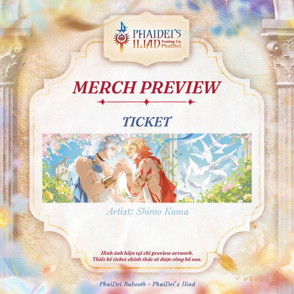 PhaiDeisIliad's tweet photo. [Merch Preview] ☀️Tickets🍷

We are honored to present to you two fragments of our PhaiDei’s Epic, drawn with so much love from Botan Shrym &amp; @Shiro_Kuma498. Let’s look forward to all the gifts for donors that we will soon reveal 💕

#phaideiitabooth #phaideisiliad #phaidei https://t.co/AXZGaofjy6
