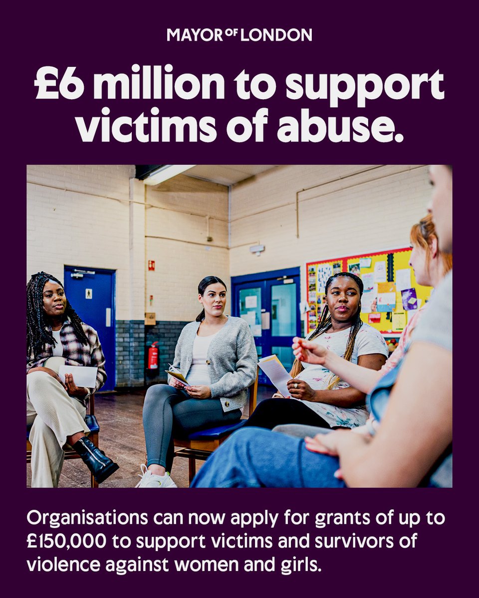 MayorofLondon's tweet photo. Violence against women and girls runs through our society like a poison. It is vile, unacceptable, and I remain determined to tackle it head on.

To help challenge its horrific effects, I'm opening a new £6m round of the “VAWG Grassroots Fund” to back community organisations that support victims and survivors with the specialist, one-to-one help they need to recover and rebuild their lives.

https://t.co/ZWlfthO2Ci