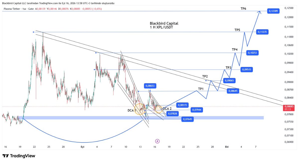 black_bird_LLC's tweet photo. 📌 #Plasma $XPL | GÜNCEL 1H TEKNİK GÖRÜNÜM • DCA BÖLGELERİ • KISA VADELİ HEDEFLER @Plasma

Arkadaşlar, Plasma’da ciddi şekilde mal toplandığını görüyorum. Benden söylemesi. Bu paylaşım FOMO amaçlı değildir; sadece piyasada gördüğümü aktarıyorum. Yanılabilirim, piyasa bu.

#XPL şu an yaklaşık 0,080$ fiyat seviyesinde.

1 saatlik güncel grafiğini de hazırladım. Grafikte TP1’den TP6’ya kadar kısa vadeli hedefleri ve DCA bölgelerini işaretledim.

⚠️ TP1–TP6 orta-uzun vade hedeflerim değildir. Bunlar özellikle 1H–4H grafikte scalp/day trade yapanlar için kısa vadeli hedeflerdir. Orta-uzun vadeli beklentim daha yüksek. Önceki grafik ve paylaşımlarımda bunları zaten belirttim. X hesabımda arama kısmına $XPL veya Plasma yazarsanız geçmiş çalışmalarımı görebilirsiniz.

Ben DCA1 bölgesinde 0,080–0,081$ civarından ekleme yaparak ortalama maliyetimi yaklaşık 0,084$’a çektim. Şu anda grafikte belirttiğim DCA2 bölgesindeyiz. Daha önce #XPL almamış veya yukarıdan maliyetlenip ortalamasını düşürmek isteyenler açısından burası benim takip ettiğim DCA bölgelerinden biri.

Ben olsam 0,081–0,075$ bandında tek bir mükemmel DİP beklemek yerine kademeli emirler kullanırdım:

0,081→ 0,080 → 0,079 → 0,078 → 0,077 → 0,076 → 0,075$

Hatta emirleri küsuratlandırırdım. Çünkü “illa 0,075$’ten alacağım” diye en dibi beklerken piyasa orayı hiç vermeyebilir. 0,080–0,081$ bölgesindeki satışları absorbe edip yoluna devam etmesi de mümkün.

Benim prensibim belli: Girerken DCA, çıkarken yine DCA kademeli satış. Mükemmel dibi veya mükemmel tepeyi yakalamaya çalışmıyorum.

Şu anda $XPL’de aşağı yönlü iğnelerde satışların karşılandığını ve malın toplandığını görüyorum. Birçok majör altcoin fiyatlama yaparken Plasma piyasanın gerisinde kalanlardan biri.

Tabii 25 Eylül’de unlock var. “Unlock geliyor, kesin düşer” demek de “kesin yükselir” demek de doğru olmaz. Önceki unlock dönemlerinde fiyatın 1–2 hafta öncesinde hareketlendiği 1–2 gün kala satışların geldiği örnekleri tarihleriyle paylaşmıştım. Bu kez de benzer bir hareket olabilir; unlock sonrası satış gelebilir veya satışlar absorbe edilebilir.

Benim şu an ortalama maliyetim yaklaşık 0,084$. Uygun kademelerde DCA 2 de işaretlediğim fiyat etiketi bölgesinden yaparak ve elimdeki adedin yaklaşık %25’iyle küçük scalp trade’leri değerlendirerek, yeni para eklemeden adet artırıp maliyetimi mümkünse 0,080–0,082$ bandına çekmeye çalışıyorum.

Grafikte kısa vadeli planım ve seviyelerim ortada. Ben gördüğümü ve kendi yaptığımı paylaşıyorum. Kimse bana uymak zorunda değil. Kendi araştırmanızı yapın, farklı görüşlere de bakın ve riskinizi kendiniz yönetin.

Gerisi piyasanın işi. 🤝

#XPL #Plasma #Crypto #Circle #Tether