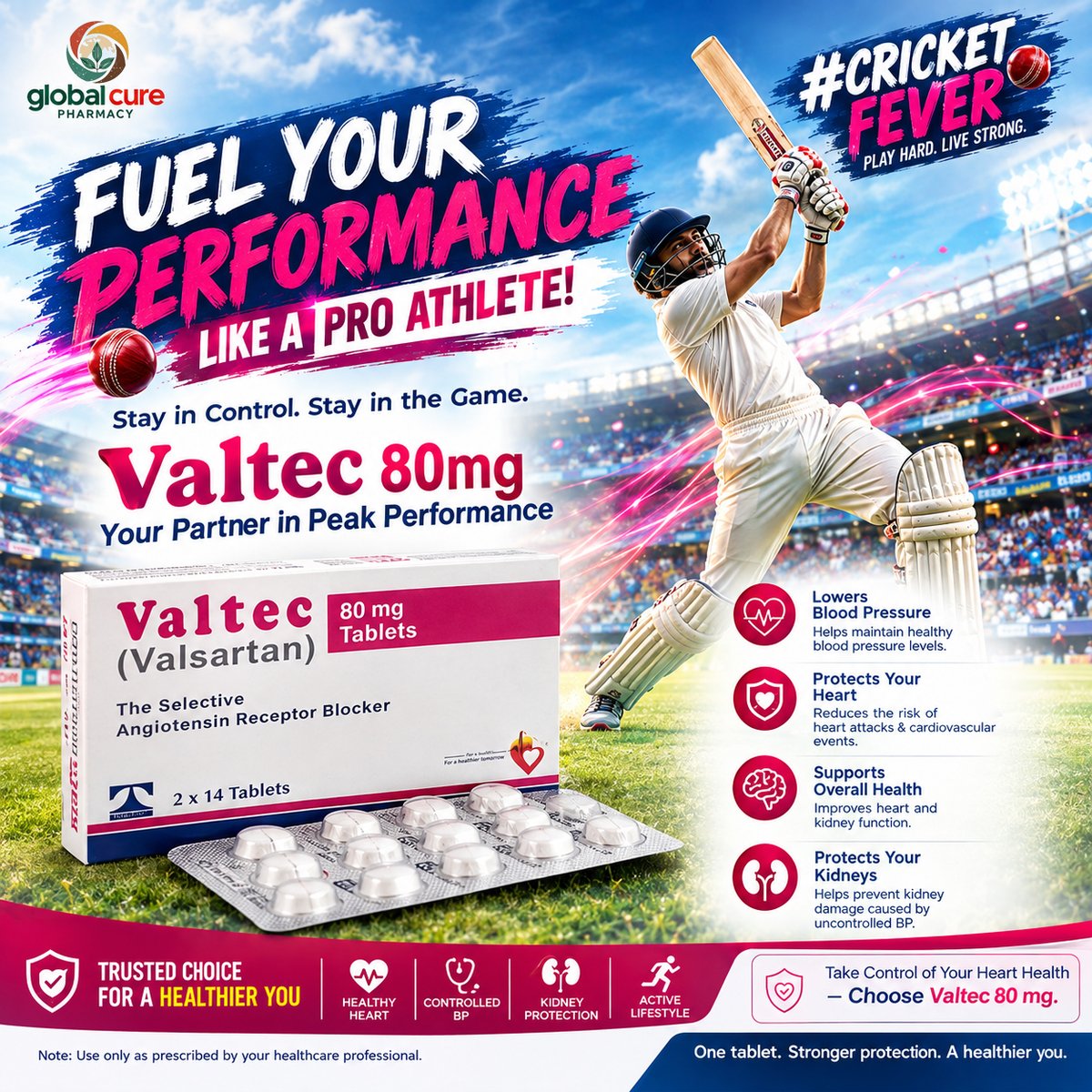 Abdulsamad39059's tweet photo. FUEL YOUR PERFORMANCE LIKE A PRO ATHLETE! Discover Valtec 80mg, your partner in peak performance. Stay in control, stay in the game! #CRICKETFEVER #PLAYHARD #LIVESTRONG #Valtec80mg #PeakPerformance #Cricket #Health #GlobalCurePharmacy https://t.co/JL70x0VFuL