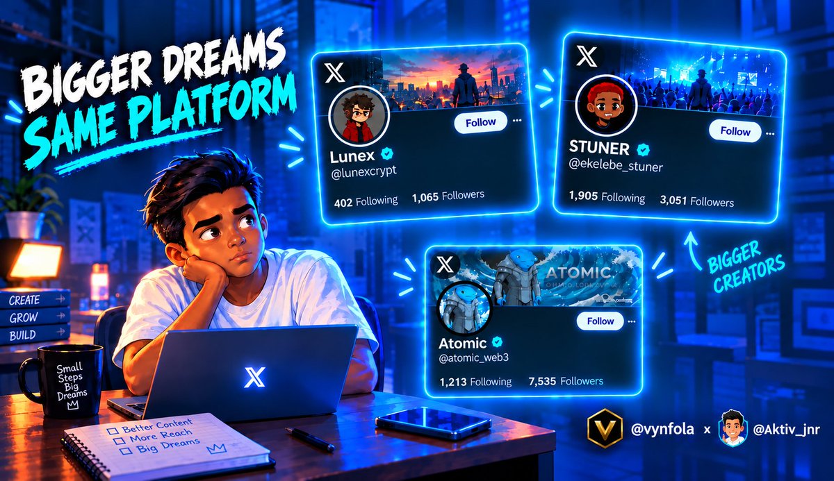 DheTech_man's tweet photo. Lately, X has been keeping me up at night.

I watch @ekelebe_stuner ,@Lunexcrypt and  @atomic_web3 move with above 1K+ followers, then look at my 100 and wonder:

Am I really ready for success ?

Then another thought hit me:
Maybe growing an audience isn't the real problem... https://t.co/gaZFTmdBqC