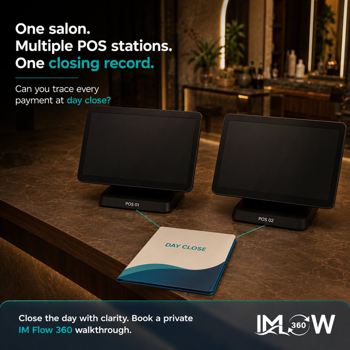 imflow360's tweet photo. Multiple POS stations. One salon. One closing record. 
Can you trace every payment at day close?

IMFlow360 helps salons bring payment records together for clearer daily closing and better business control.

Book a private walkthrough:
 https://t.co/KZQuB3Hytk 

#Salon #POS #SaaS https://t.co/MMC5ZmNwoP