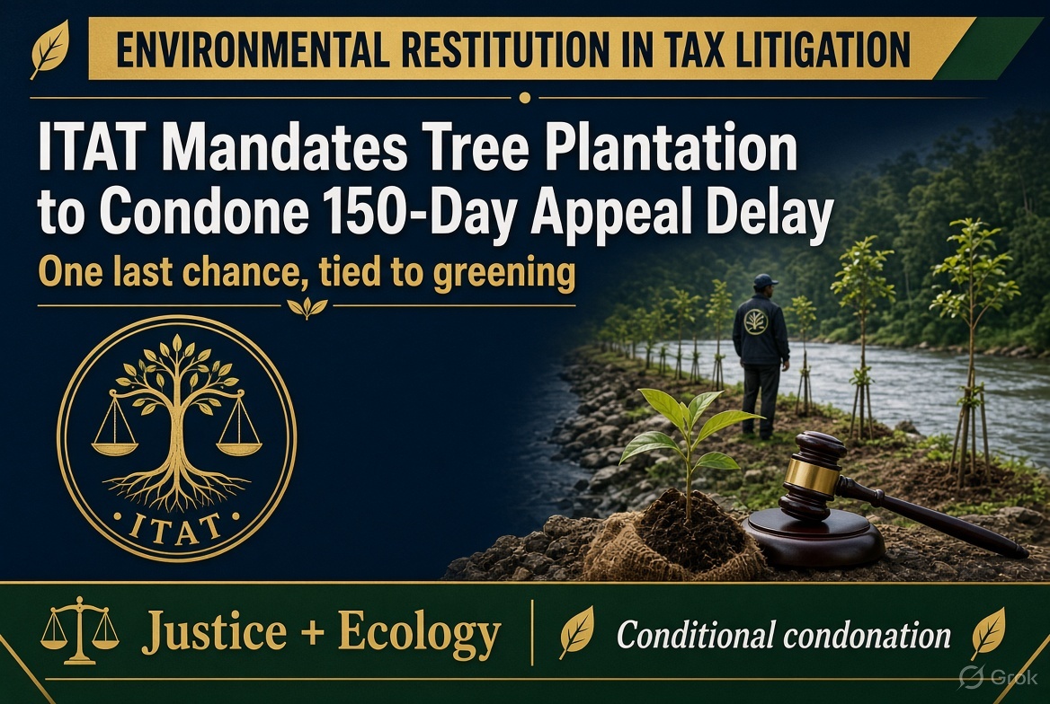 thetaxcorp's tweet photo. In a novel precedent, ITAT Chandigarh in Rajinder Singh Negi Vs ACIT condoned a 150-day appeal delay for an assessee in remote Himachal Pradesh but imposed a condition of planting 300 protected trees or 500 unprotected local trees as environmental restitution for the wastage of public resources. The substantive matter was remanded to CIT(A) for fresh adjudication. - https://t.co/vHJpMC3qJo