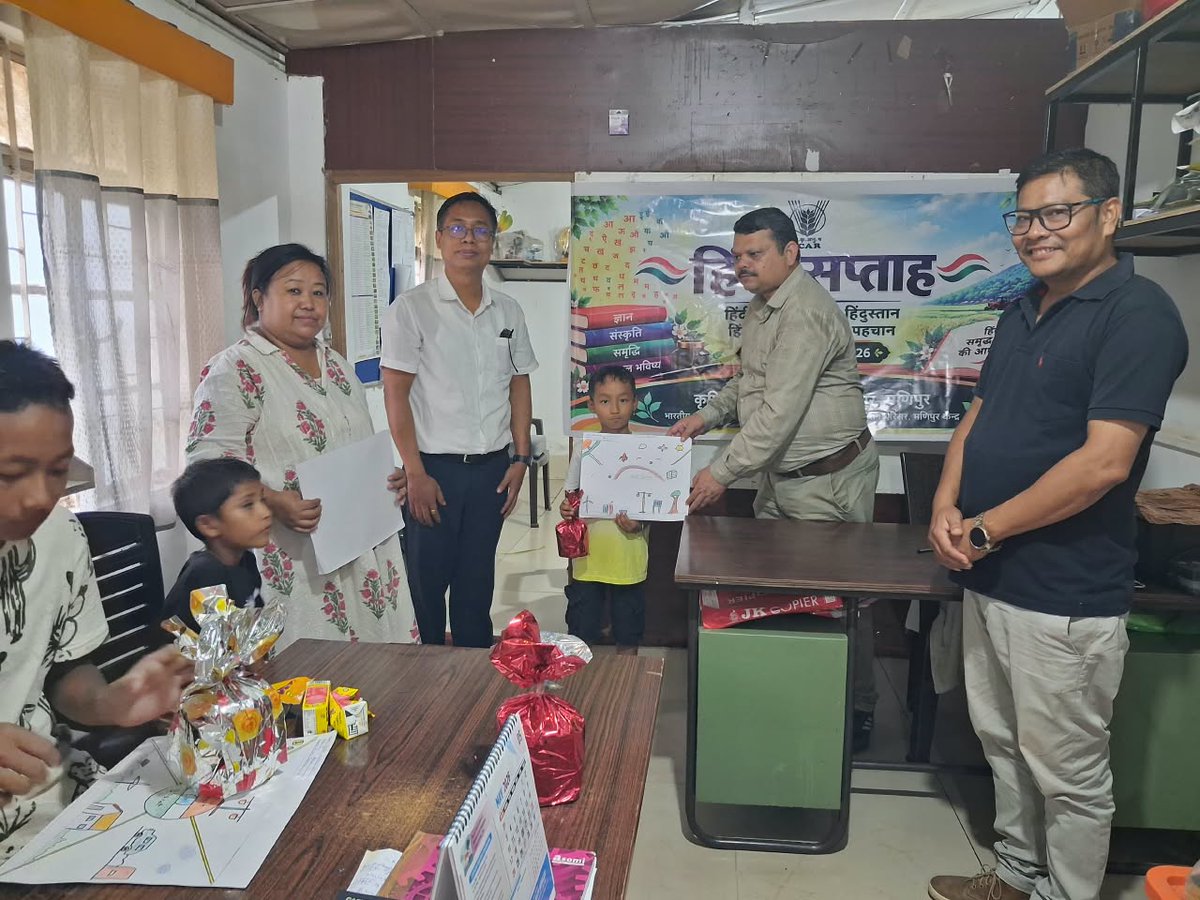 KChurachandpur's tweet photo. On the third day (16.09.2026) of Hindi Shapta celebrations, a Drawing Competition was organized for school children by ICAR KVK Churachandpur on the theme Hindi – Vikshit Bharat ki Shaan. 
#ICAR #vikshitbharat #DrawingCompetition #icaratariumiam https://t.co/tXHTTI7pJr