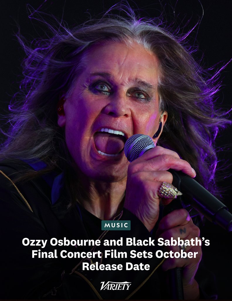 Variety's tweet photo. Ozzy Osbourne and Black Sabbath's final concert, filmed 17 days before Ozzy's death, is coming to movie theaters.

The movie, titled “Ozzy &amp; Black Sabbath: Back to the Beginning,” will bow in theaters worldwide on Oct. 28.

https://t.co/Q7Vb047u1H https://t.co/lehfc99maZ