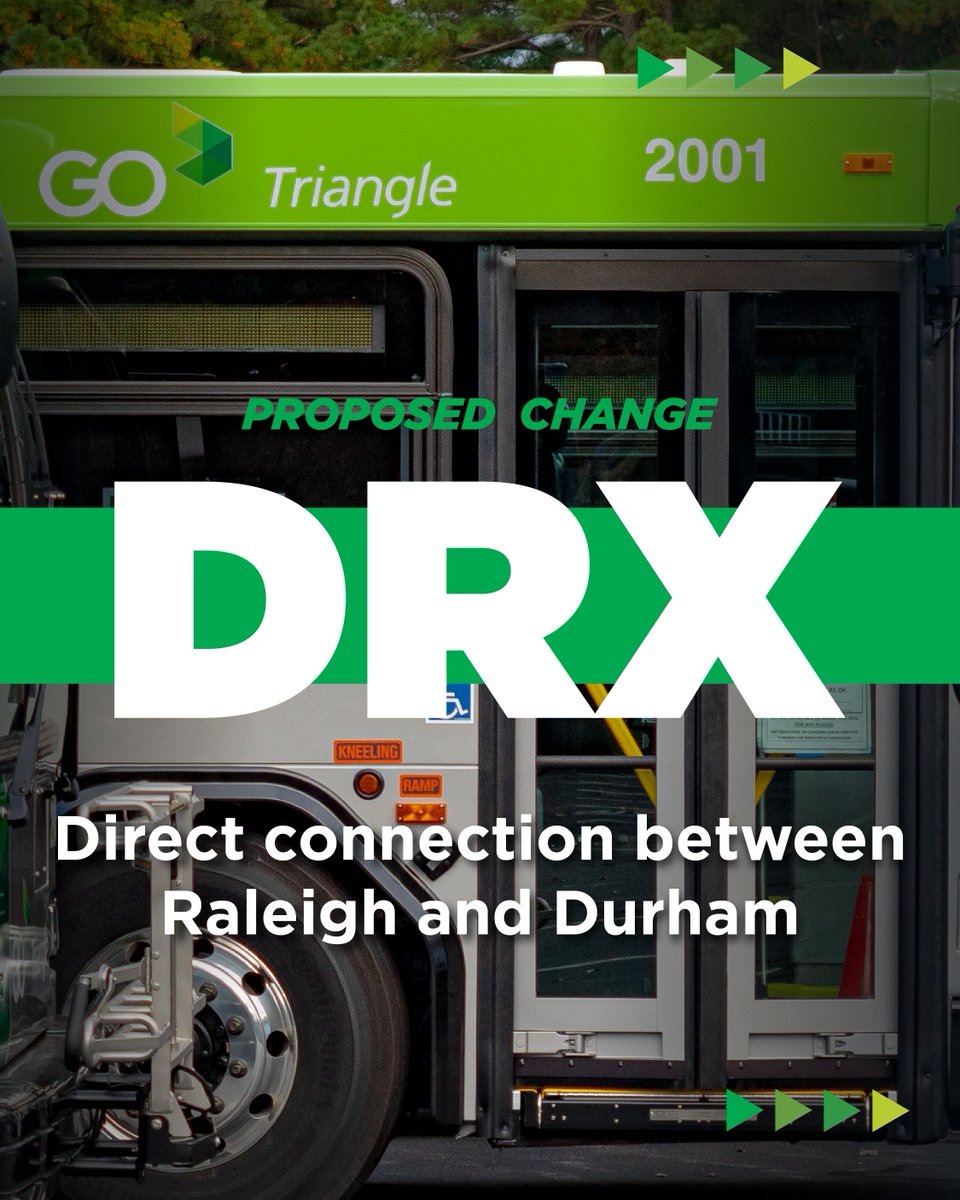 GoTriangle's tweet photo. 📍 A new connection in Downtown Raleigh 
Starting February 2027, Route DRX could stop near GoRaleigh Station on every trip, making it easier to connect to GoRaleigh routes and other destinations. Service would be removed at some stops.
💭Share your input: https://t.co/odvSKgbVwW https://t.co/5eYRymYfAr