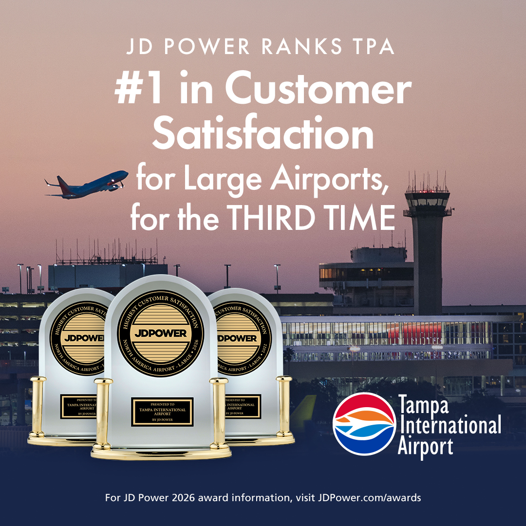 FlyTPA's tweet photo. YUHHHHH TPA IS #1!!! �� For the third time, JD Power has ranked TPA #1 in Customer Satisfaction for Large Airports. Let’s celebrate, Tampa Bay! 🥳🥳🥳

LEARN MORE: https://t.co/LVNk3tEK5c https://t.co/AxqJZlzcQo