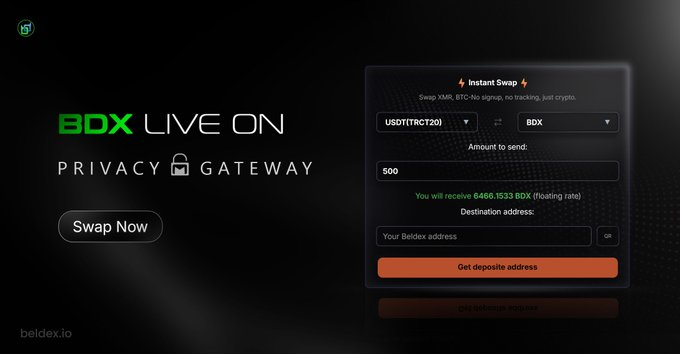 imamhusnan's tweet photo. Start swapping Now.

$BDX
is now available on
@Privacygateway_
Swap, enabling seamless swaps between

$BDX
and supported assets.  🔹Privacy-focused

@BeldexCoin https://t.co/Qyxc4AfouO