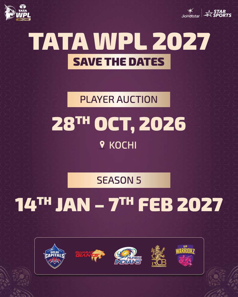 StarSportsIndia's tweet photo. 🚨 𝘽𝙄𝙂 𝙉𝙀𝙒𝙎 🚨

The stage is set for #TATAWPL Season 5! 🤩 https://t.co/t4QSq3IFU0