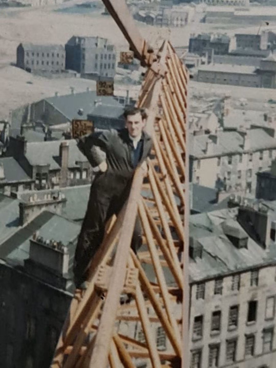PastGlasgow's tweet photo. Health and safety? What health and safety? 🫣 A worker casually posing for a snap 10 storeys up while helping to build the extension to the dental hospital on Sauchiehall St in 1970.

📷 Donnie McCaulay 

#Glasgow #1970s https://t.co/6BZCsfvZNJ