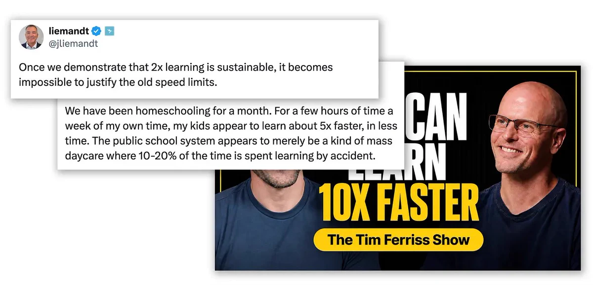 Several tweets indicating that students are learning 2x, 5x, or 10x faster than regular school.