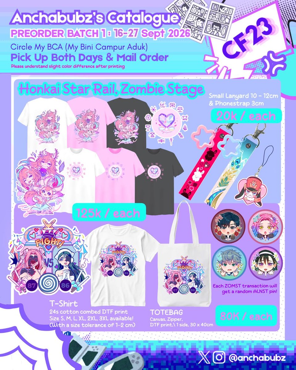 Anchabubz's tweet photo. ♥️🔁 appreciated! 🎭
PO + Giveaway CF23!! Batch 1
🗓️ 16-27 Sept 2026

Fandom: HSR, Uma Musume, ZOMST, Hatsune Miku, Tekken, Hololive, Dandadan, Orb, Takopi, KPOP Demon Hunter, Project Hail Mary, Ori

🔗 + GA rules below, GOs pls DM!
#cf23 #comifuro #hsr #umamusume #honkaistarrail https://t.co/hXXNyHlplV