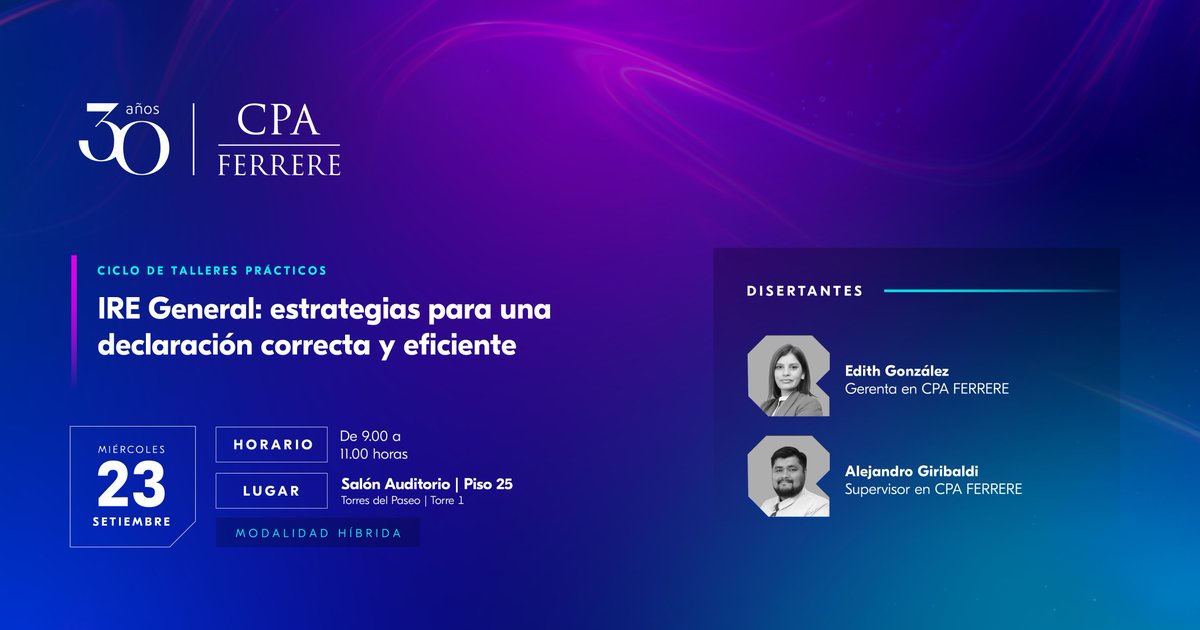 cpa_ferrere's tweet photo. #PARAGUAY 📢 Te invitamos a nuestro taller práctico “IRE General: estrategias para una declaración correcta y eficiente”.
💻 Inscripción virtual: https://t.co/6qTrlQPaMe
🏢 Inscripción presencial: https://t.co/NEJGeN28nJ
#Capacitación #CursodeImpuestos #IREGeneral https://t.co/Vo9ztDIqzH