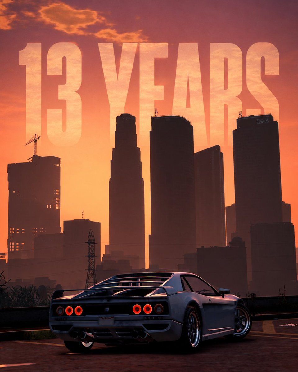 TGGonYT's tweet photo. GTA 5 turns 13 years old today. Soon, we head for Vice City 🌴 https://t.co/5rlSkQIgAH
