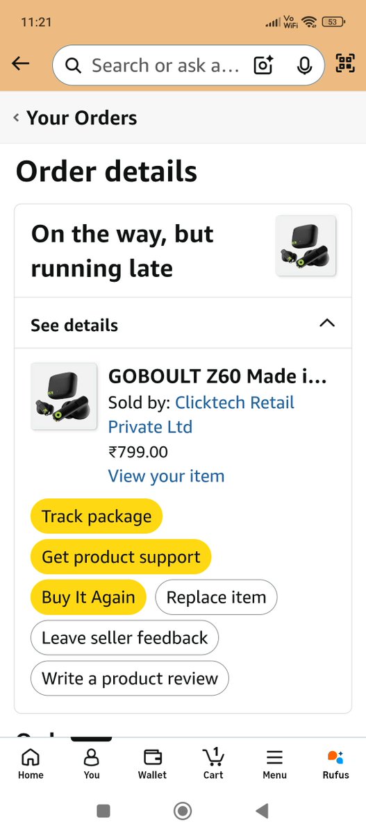 s_fuse's tweet photo. So This is how @amazonIN works. You order earbuds becoz it's next day delivery. Other day you are going to leave for another city. You ask customer care. They ask you to ' Just Wait ' with no accountability or reasons for late delivery. @jagograhakjago What should I do? https://t.co/GgFDL6H6CN