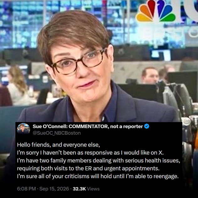 UmmImagine's tweet photo. This is Sue O'Connell @SueOC_NBCBoston

She is the "journalist" most responsible for the holdout juror in the Lindsay Clancy trial getting doxed.  She is now asking for space and privacy for herself while she is tending to VERY conveniently timed "urgent family health issues". 🤡 https://t.co/xOSZ2JH4eD