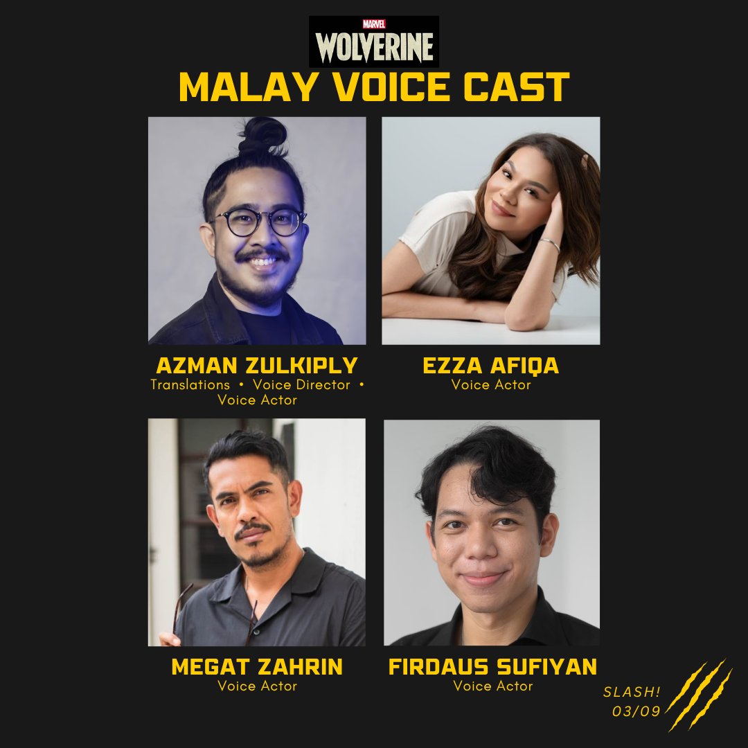 AzmanZulkiplyVA's tweet photo. A little Malaysia Day celebration

Meet the Malaysian voice actors &amp; voice directors who helped bring Madripoor to life in Marvel’s Wolverine across Malay, Mandarin, Tamil &amp; some local-accented English.

Keep an ear out in Madripoor. Here's the Malay voice cast. https://t.co/4iKh0tR2kh