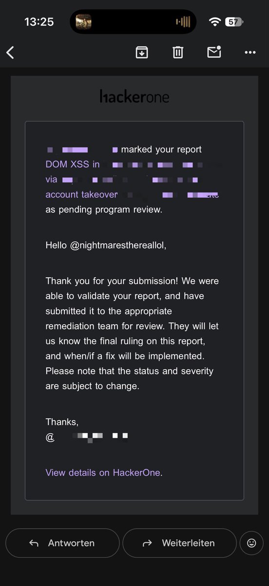Nightmaresrea's tweet photo. 2 Dom XSS with ATO got in pending program Review 😝 #hackerone #fy #viral #hackerone #dom #xss #reflected #ato #account #takeover #vuln #bug #bounty #bugbounty #whitehat #hacker #hackerone https://t.co/iR1S4i8Enj