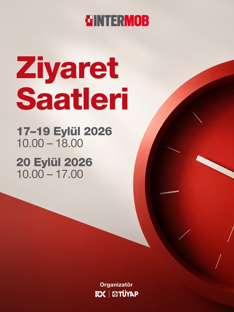 intermobist's tweet photo. İntermob 2026 ziyaret saatlerini ajandanıza  ekleyin! 

🕙 17–19 Eylül: 10.00 – 18.00
🕙 20 Eylül: 10.00 – 17.00

🔗 https://t.co/mWi9Fq6k4G

📅 17–20 Eylül 2026
📍 Tüyap İstanbul

#Intermob #Intermob2026 #IntermobFuarı #MobilyaAksesuarları https://t.co/vUIdNnjkOp