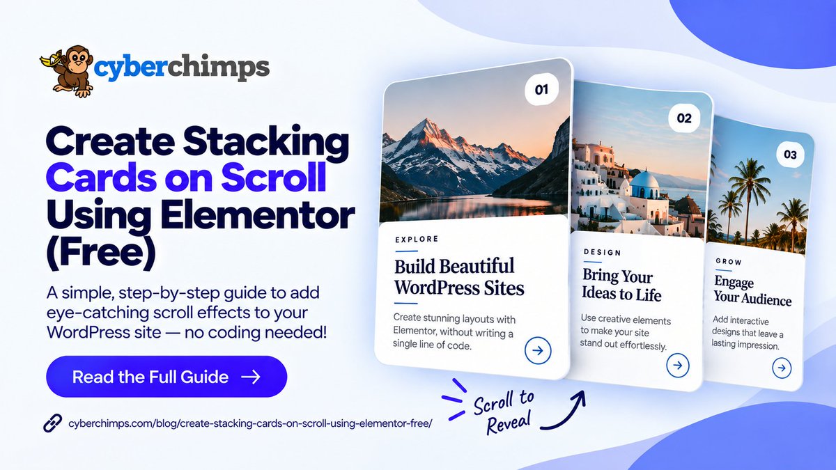 cyberchimps's tweet photo. Make your WordPress site more interactive with stacking cards on scroll! 🃏✨

Learn how to create this eye-catching effect using Elementor Free, with no coding required.

👉 

#Elementor #WordPress #WebDesign https://t.co/9JtTvTG6ZS