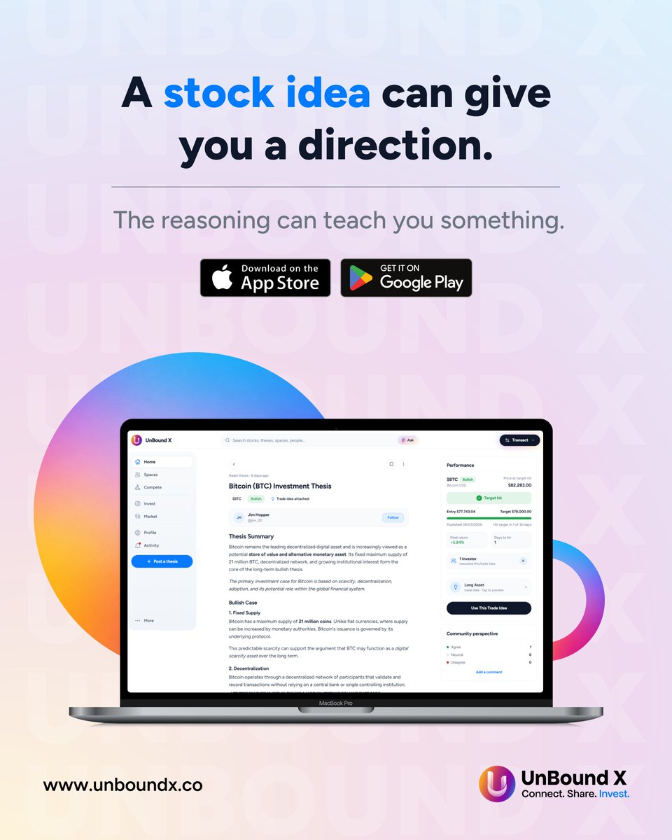 UnBoundXapp's tweet photo. A stock idea can give you a direction.
The reasoning can teach you something.

Sometimes the value isn't whether you agree.

It's understanding why someone sees it differently.

🔗https://t.co/iIOoaDl3CH

#ProofOverHype #CollegeInvesting #FinanceClub #Fintech #InvestingEducation https://t.co/hV14o2C0hO