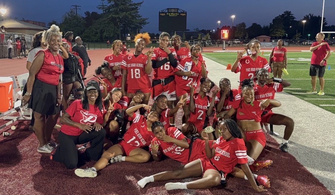 MrWolleyPHS's tweet photo. Congrats to the Pike High School Flag Football Team on their first win in program history last night over LC! Photo Cred. Mr. Csikos @PikeHSAthletics @PikeHighSchool https://t.co/H2j7Dc3QHs