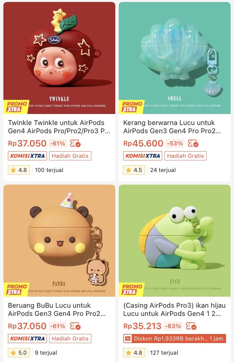 noonapoyoyoi's tweet photo. AKU GATAU KALIAN UDAH TAU INI APA BELUM😭😭TAPI BARUSAN AKU NEMU TOKO YG JUAL WADAH AIRPODS SE-LUCU INI???

demi apa, aku kira wadah airpods kayak gini tuh bakalan semahal itu ternyata lumayan affordable loh😭seller? kamu sedekah ya?? https://t.co/EFcgRuMnmR