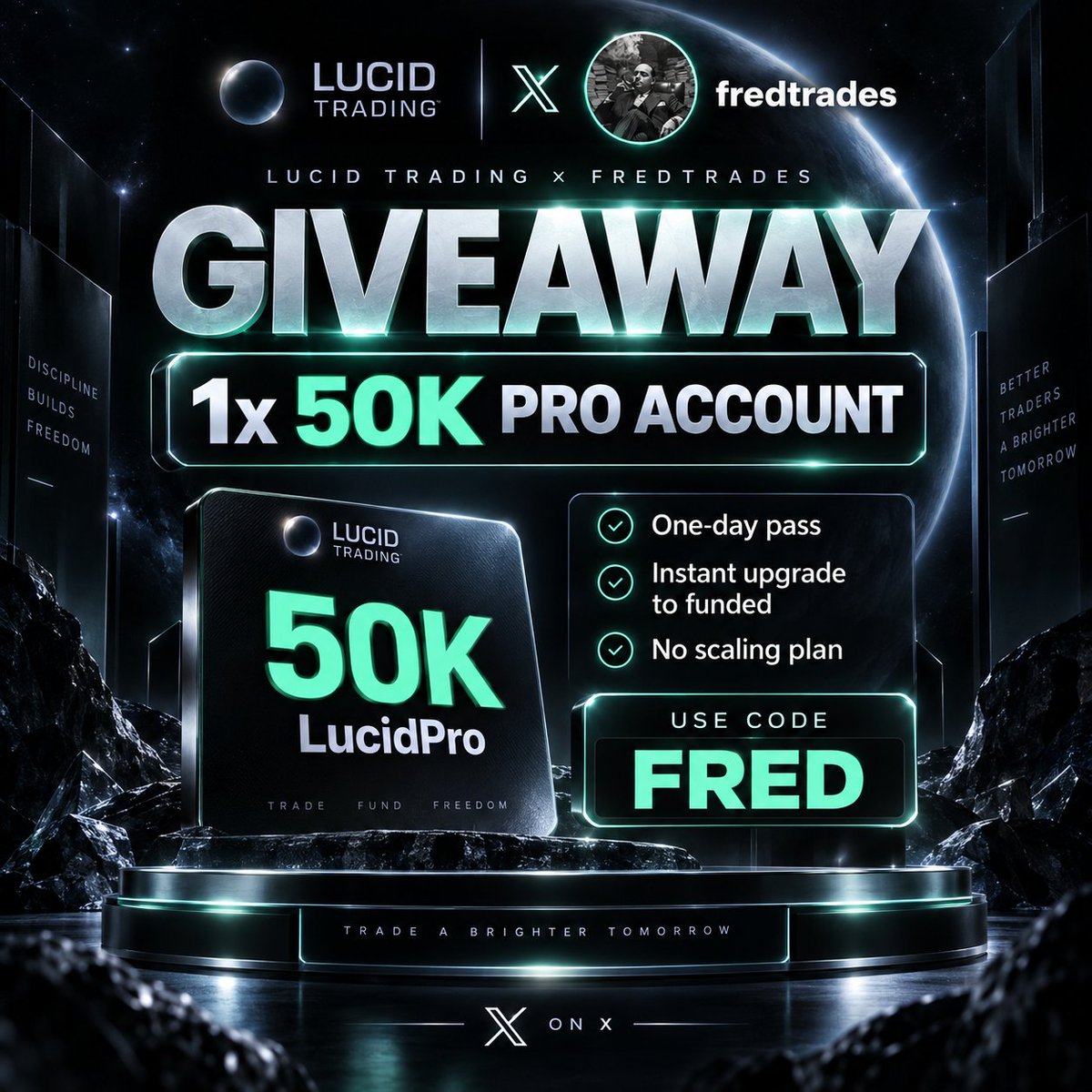 fredtrades's tweet photo. 🚨 FREE GIVEAWAY 🚨

Giving away 1x 50K LucidPro Account 👀 

To enter:

- Follow @fredtrades
- Follow @TradingLucid 
- Like + Repost
- Comment "DONE"

That’s it.

1 winner. 1x 50K LucidPro account.

Winner announced later today 👀 

And if you’re picking up a Lucid account anyway, you cannot use code FRED sadly, but hopefully soon 👀 

More support = more giveaways for you guys 🤝