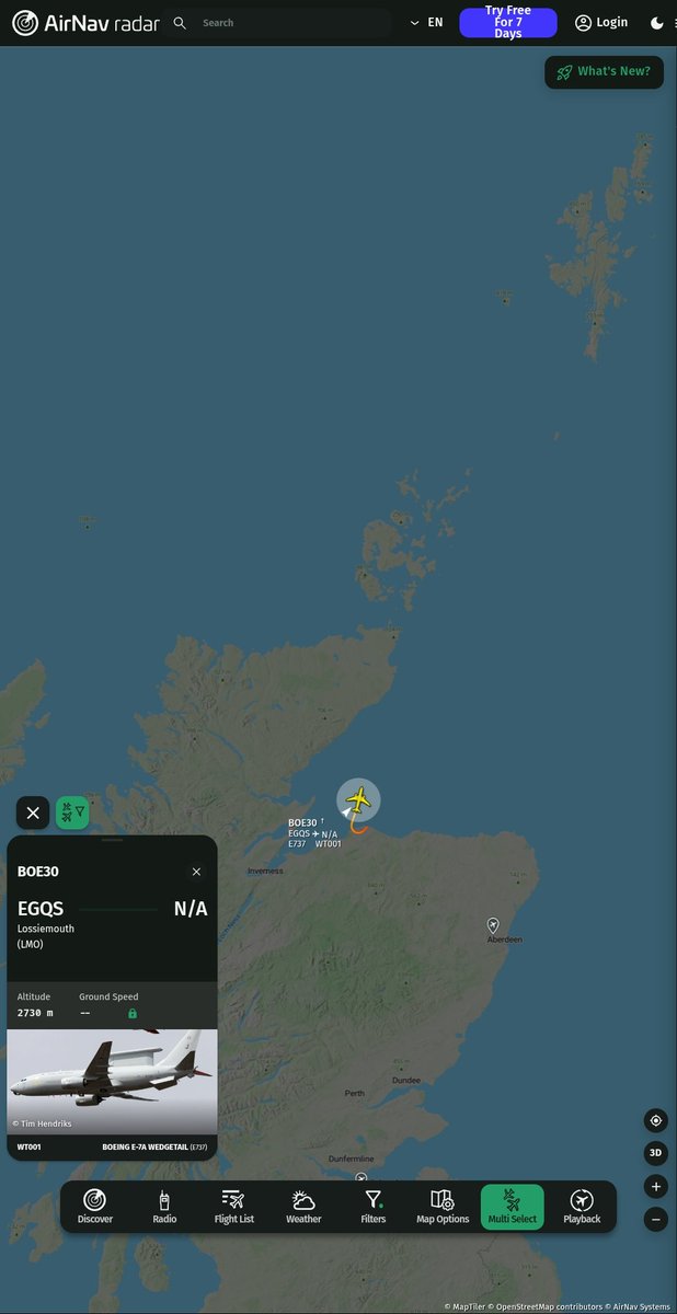 blackswanadria's tweet photo. #BOE30 🇬🇧 RAF E-7A Wedgetail WT-001 is out of Lossiemouth routing north. https://t.co/z4m5mb43HZ