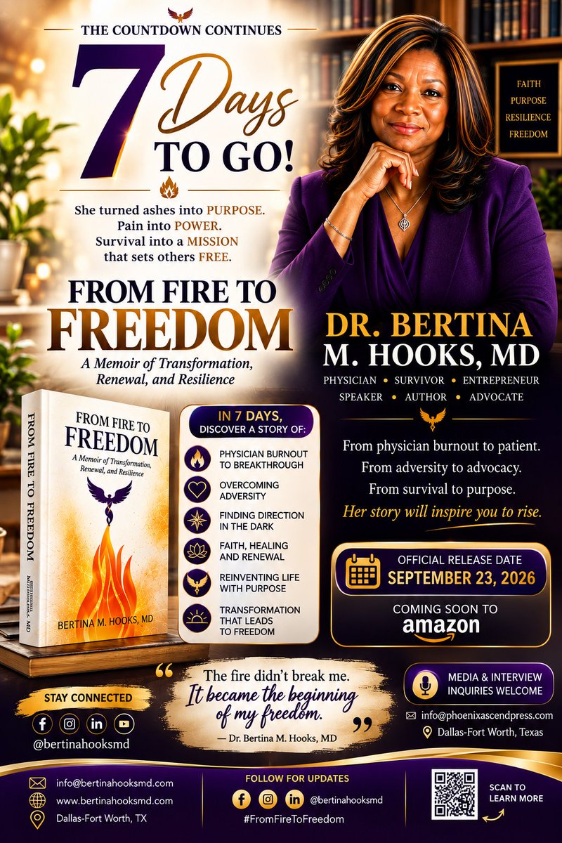 inkspire_lit's tweet photo. ONE WEEK TO GO! ππ₯
In just 7 days, From Fire to Freedom will officially be released.
September 23, 2026. Save the date and share the countdown!
#FromFireToFreedom #7DaysToGo #BertinaHooks #BookLaunch #Memoir https://t.co/Y8Dcsm0PGn