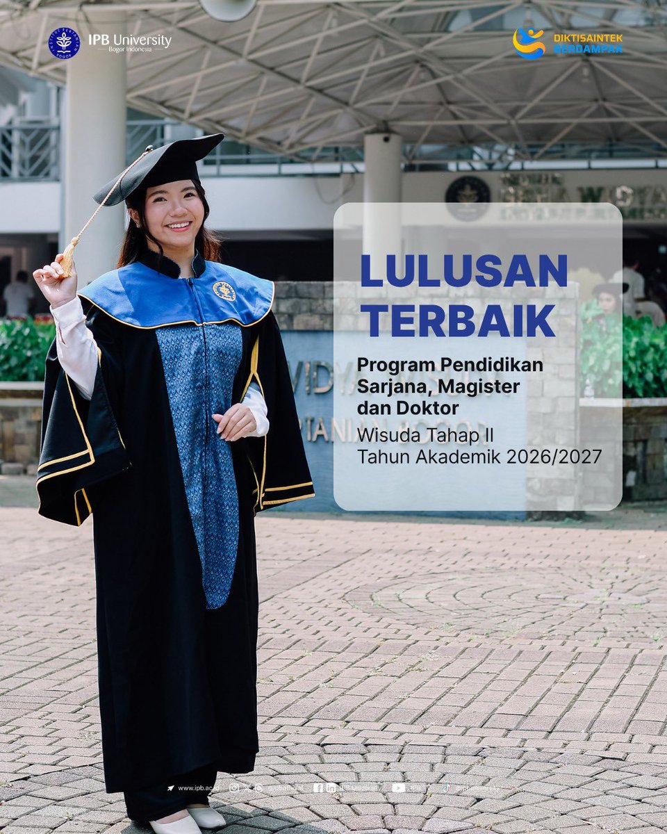 ipbofficial's tweet photo. #LulusanTerbaik

Setelah segala usaha, perjuangan, dan doa yang berulang kali dipanjatkan, kamu berhasil menutup sebuah perjalanan dan melangkah menuju chapter yang baru. Mari berhenti sejenak, rayakan hari yang nantinya akan kamu rindukan di masa depan! https://t.co/ru5axH53EQ