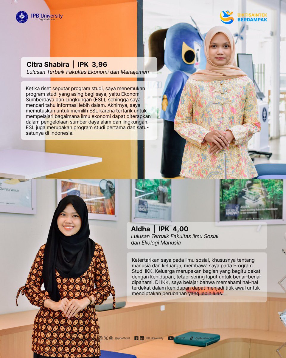 ipbofficial's tweet photo. Kami ucapkan selamat kepada para Lulusan Terbaik Tahap II Tahun Akademik 2026/2027!

Kamu berhak rayakan momen spesial ini!

#IPBUniversity
#IPBNesian https://t.co/sk2ejtRtot