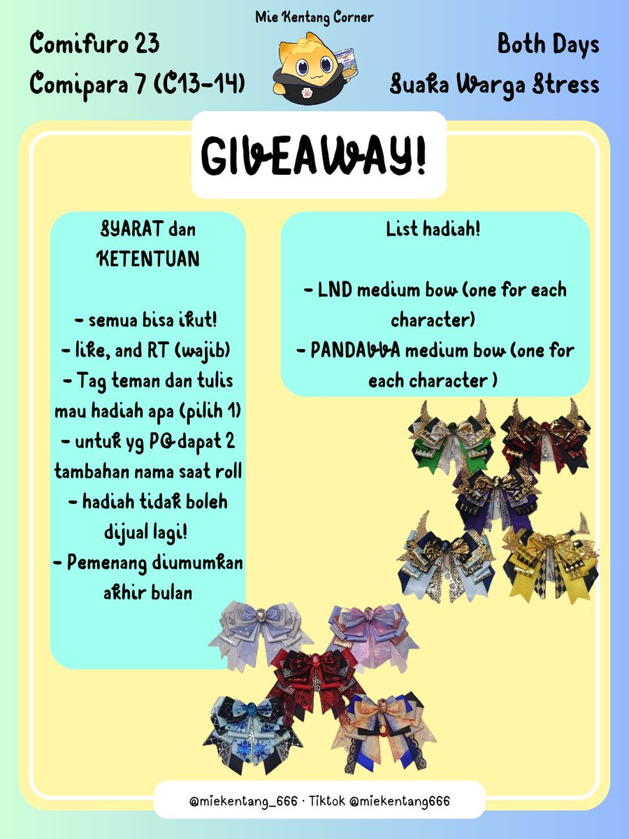 Miekentang_666's tweet photo. 1/3

✨ BATCH 2 AND GIVEAWAY IS OPEN✨

🍟OPEN PO #CF23 DAN #COMIPARA7

FANDOM :
- PANDAVVA
- LND
- HSR
- Link Click
- Ori

✨ LIMITED STOCK ✨ 

Close order batch 2 : 21/09/26

Tanya2 bisa dm/komen

#CF23catalogue #Comipara

Form PO : https://t.co/avPEsMrMS7 https://t.co/nicqfM2M9d