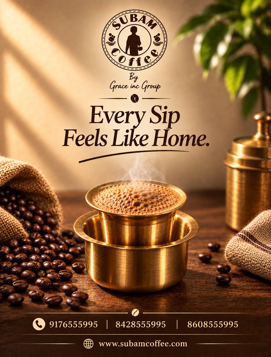 SubamCoffee's tweet photo. More Than Coffee. It’s a Better Day. ☕

Discover the rich aroma and timeless taste of Subam Coffee – South Indian Filter Coffee.

Premium Blend | Rich Aroma | Timeless Taste
#SubamCoffee #FilterCoffee #SouthIndianCoffee #CoffeeLovers #PremiumCoffee https://t.co/PAFnedCWNZ