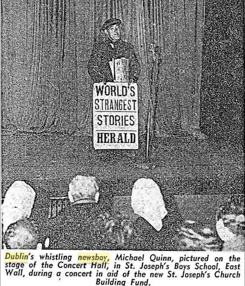 LifeTenement's tweet photo. Dublin's Whistling Newsboy.
Michael Quinn during a concert in aid of the new St. Joseph's Church Building Fund East Wall, Dublin. https://t.co/ZCujM0Ev40
