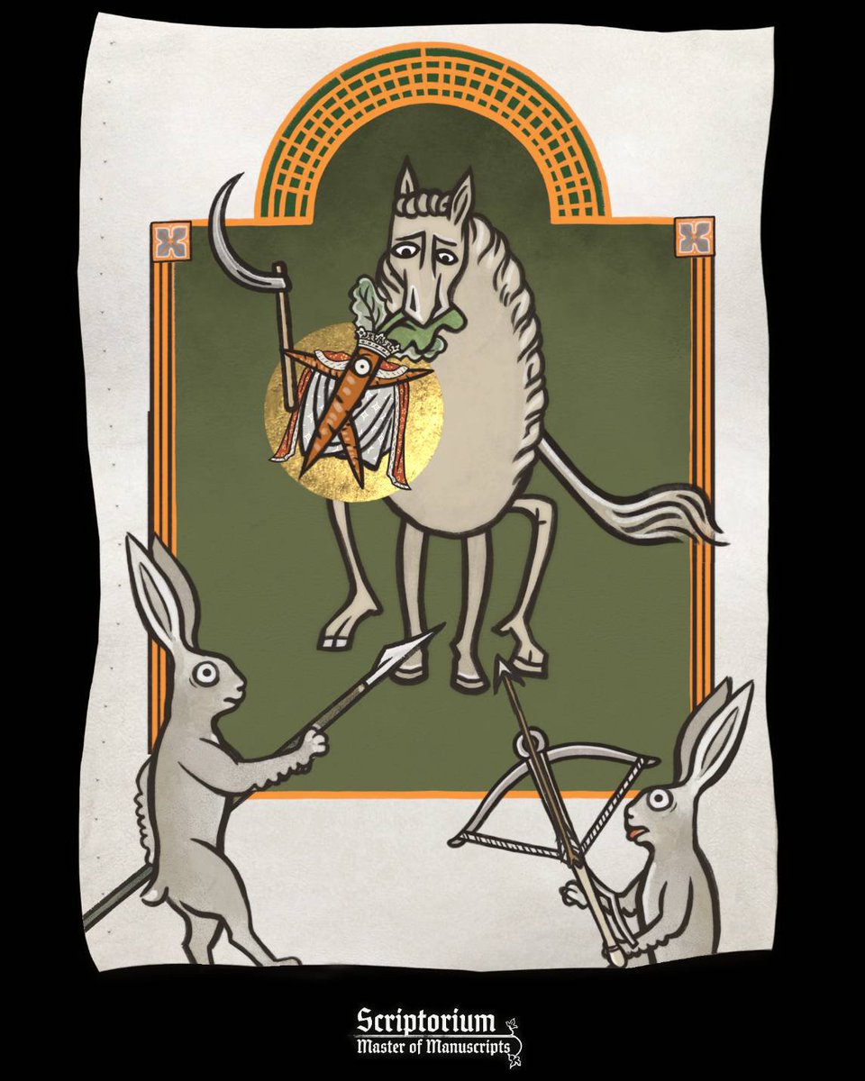 tiny_harvest's tweet photo. 【Protect the king!】🥕🐴
As a Rootfolk individual, the King Carota possesses a scent that is deeply loved by its owner's horse. It seems that horse is in for a bitter bite.

#rootfolk #carrot #scriptorium https://t.co/d7fbJcXuzY