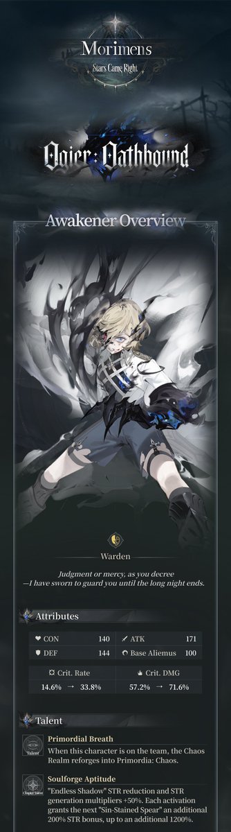 MorimensOfcl's tweet photo. Morimens┊V2.6.1 Ogier: Oathbound✦Awakener &amp; Wheel of Destiny Introduction
#Morimens #Ogier #OgierOathbound https://t.co/j79TIVM9e9